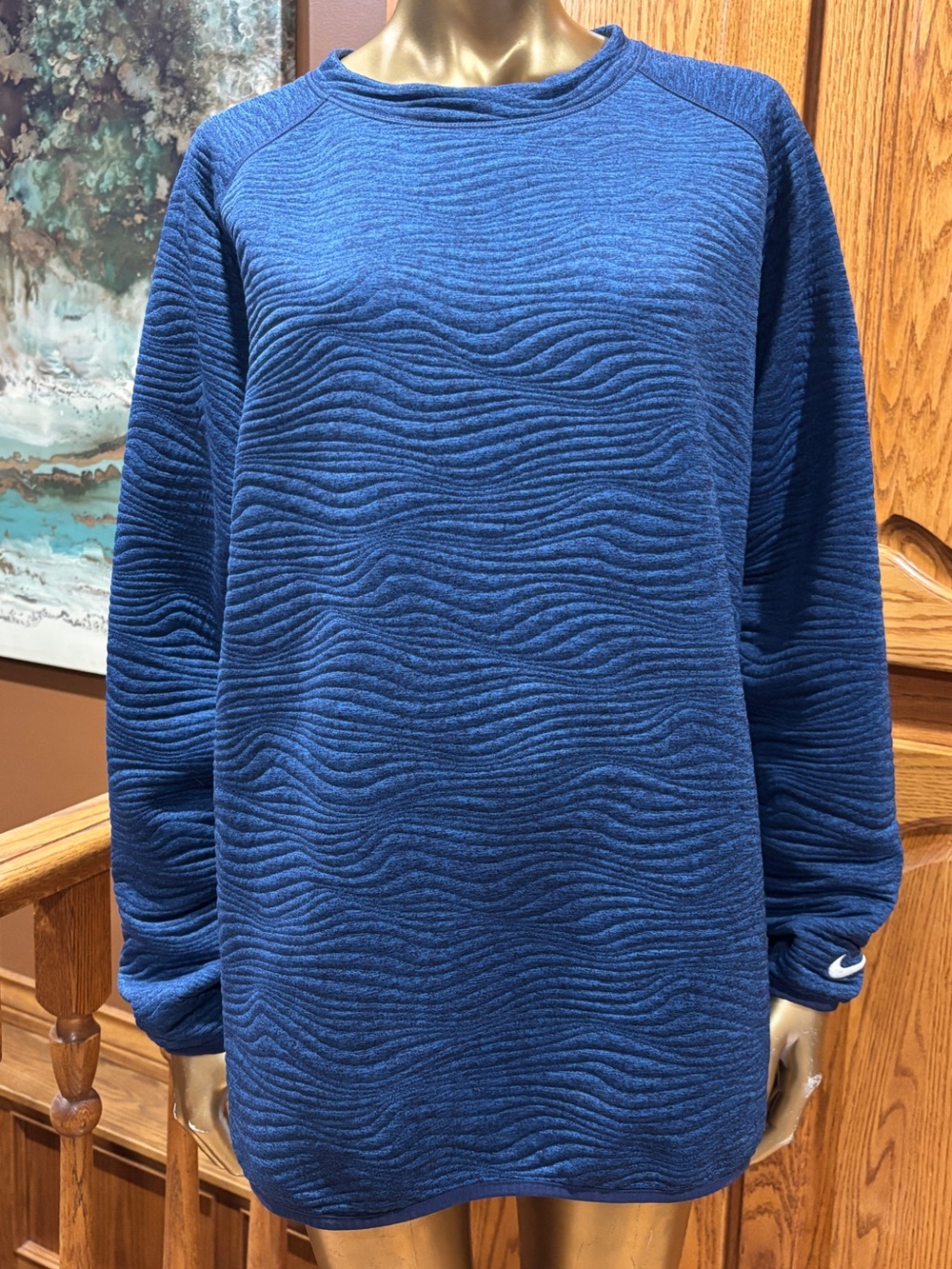 Nike Blue Wave-Textured Crewneck Sweatshirt